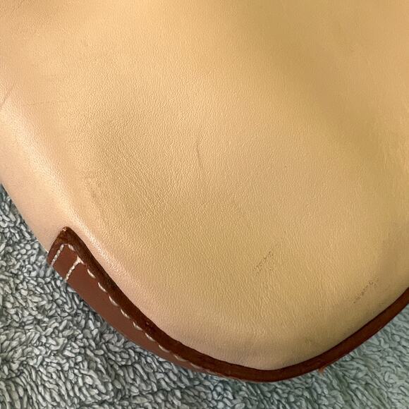 J.Crew Vintage Tan Leather Shoulder Bag Beige & Brown Contrast Stitch Purse - Picture 5 of 11